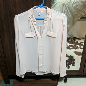 Embellished collar, dressy blouse.